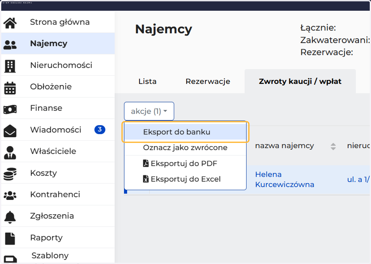 i wyeksportować ich paczką przelewów do banku