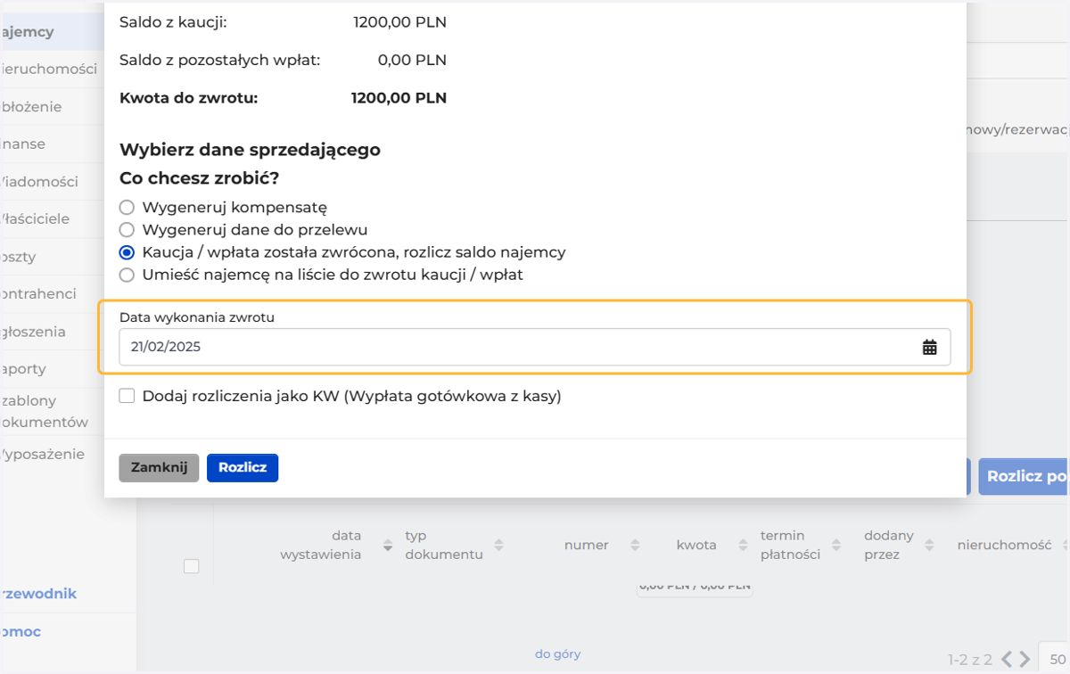 Następnie podaj datę dokonania zwrotu