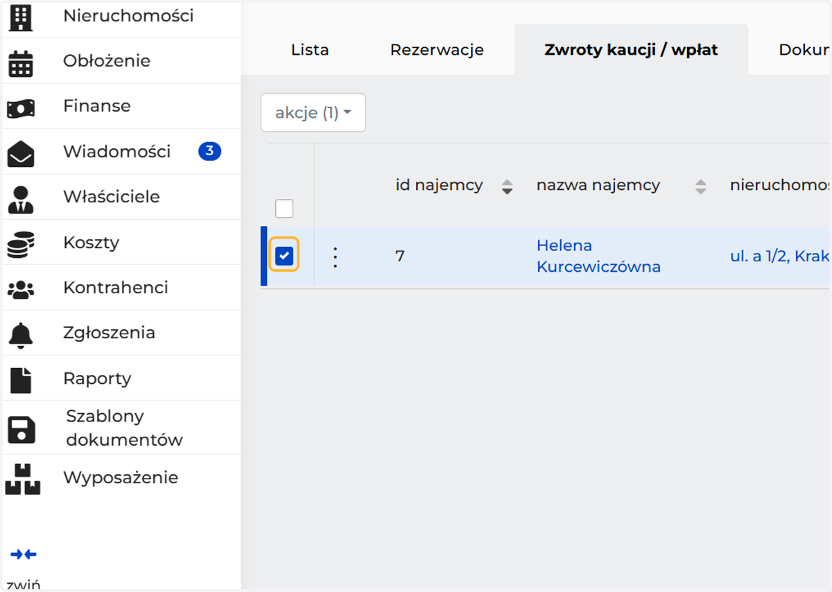 Z tego poziomu wystarczy zaznaczyć najemców, którym chcesz zrobić przelewy