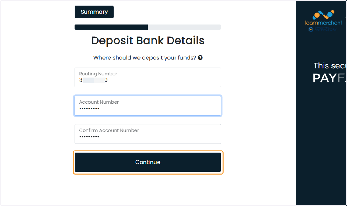 Type routing and account number for deposits