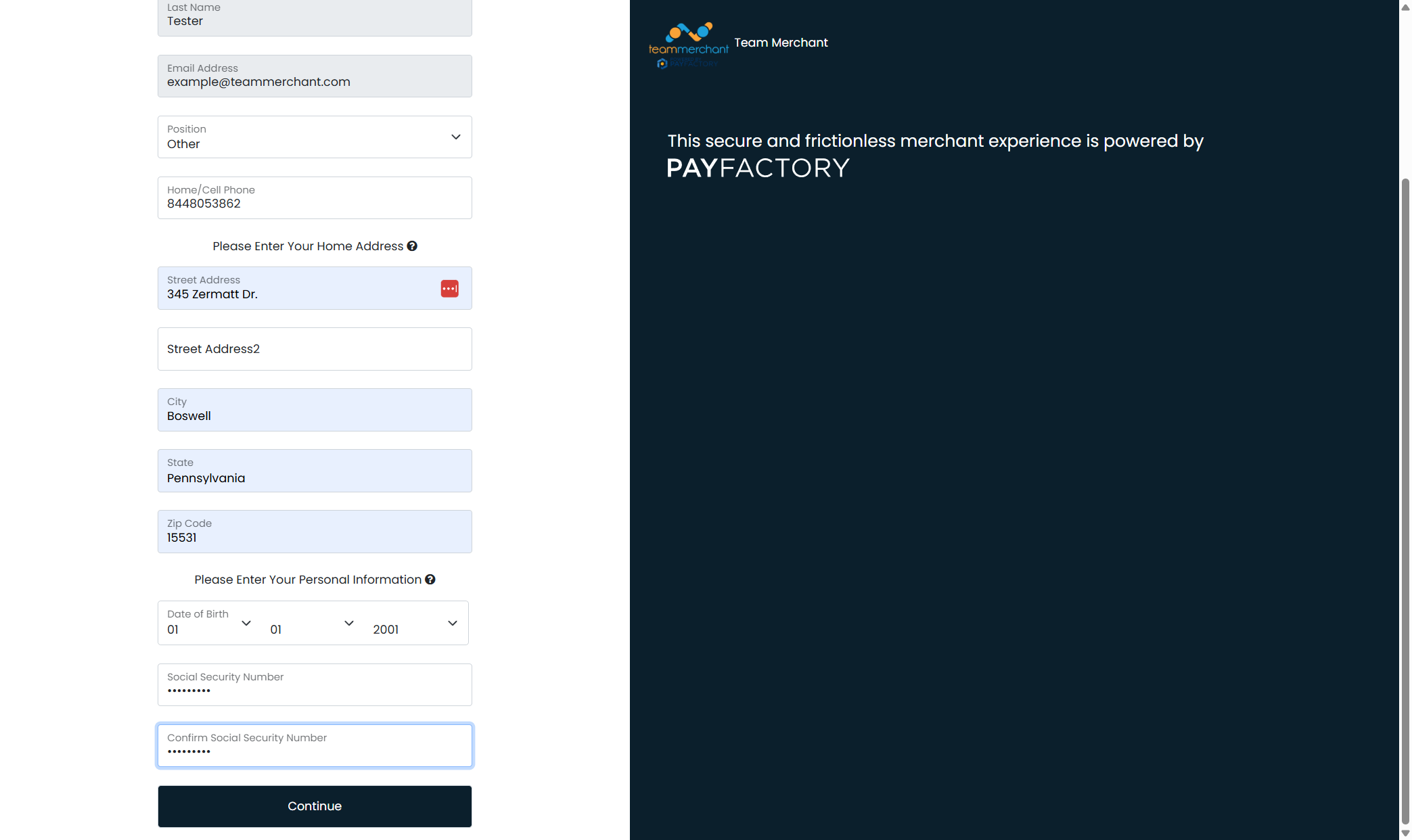 Fill out the personal details for the account signer