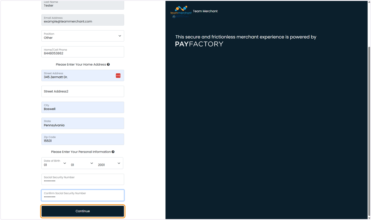 Fill out the personal details for the account signer