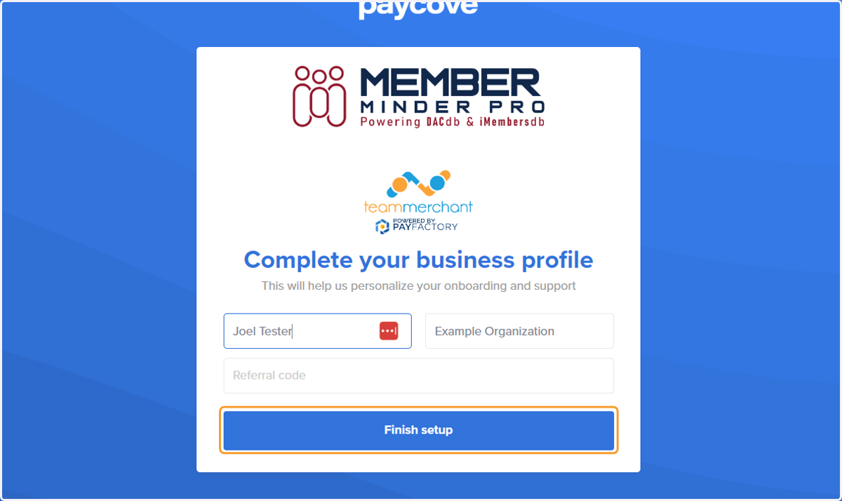 Enter your name and Click on Finish setup
