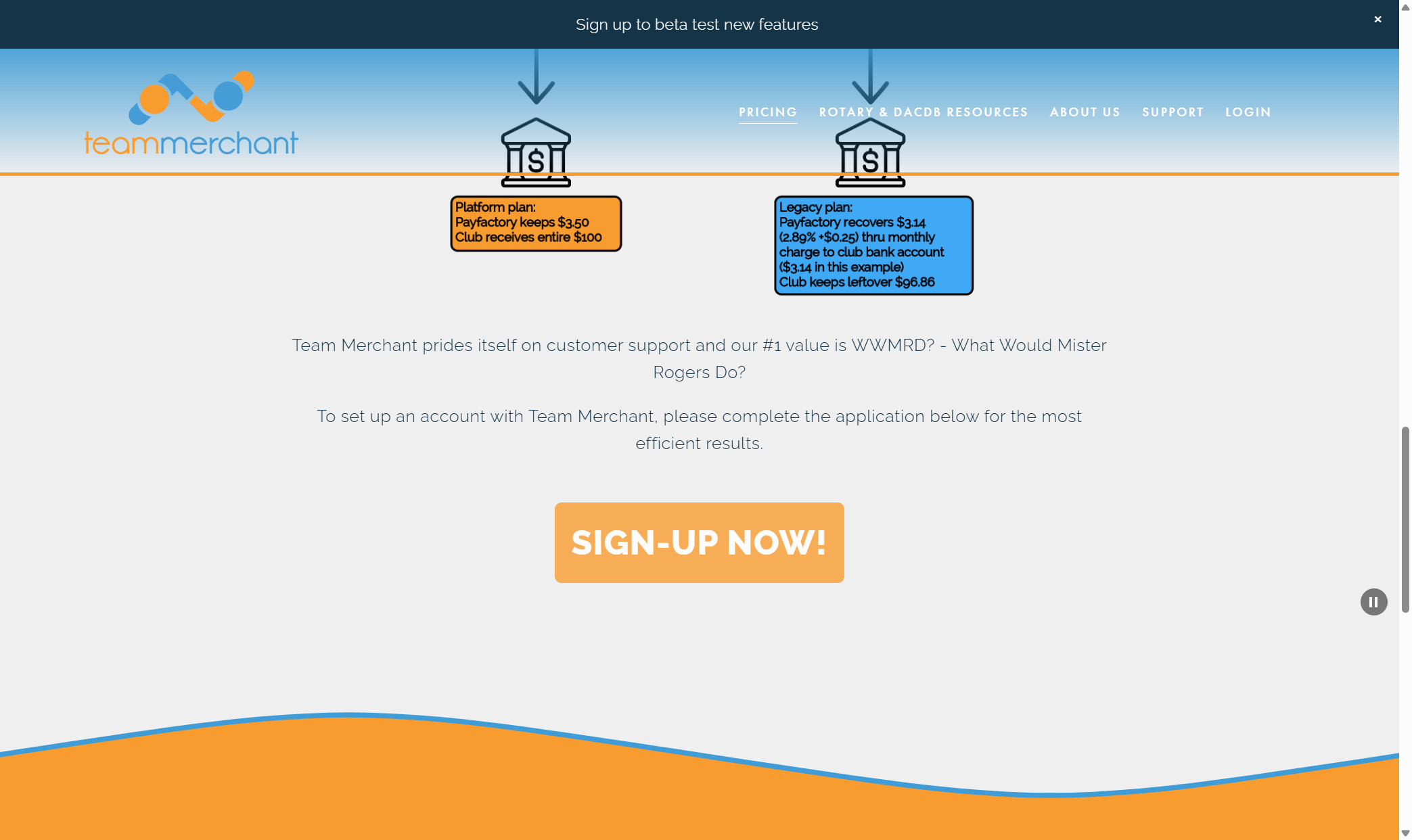 Scroll down to read the fee options and click on SIGN-UP NOW!