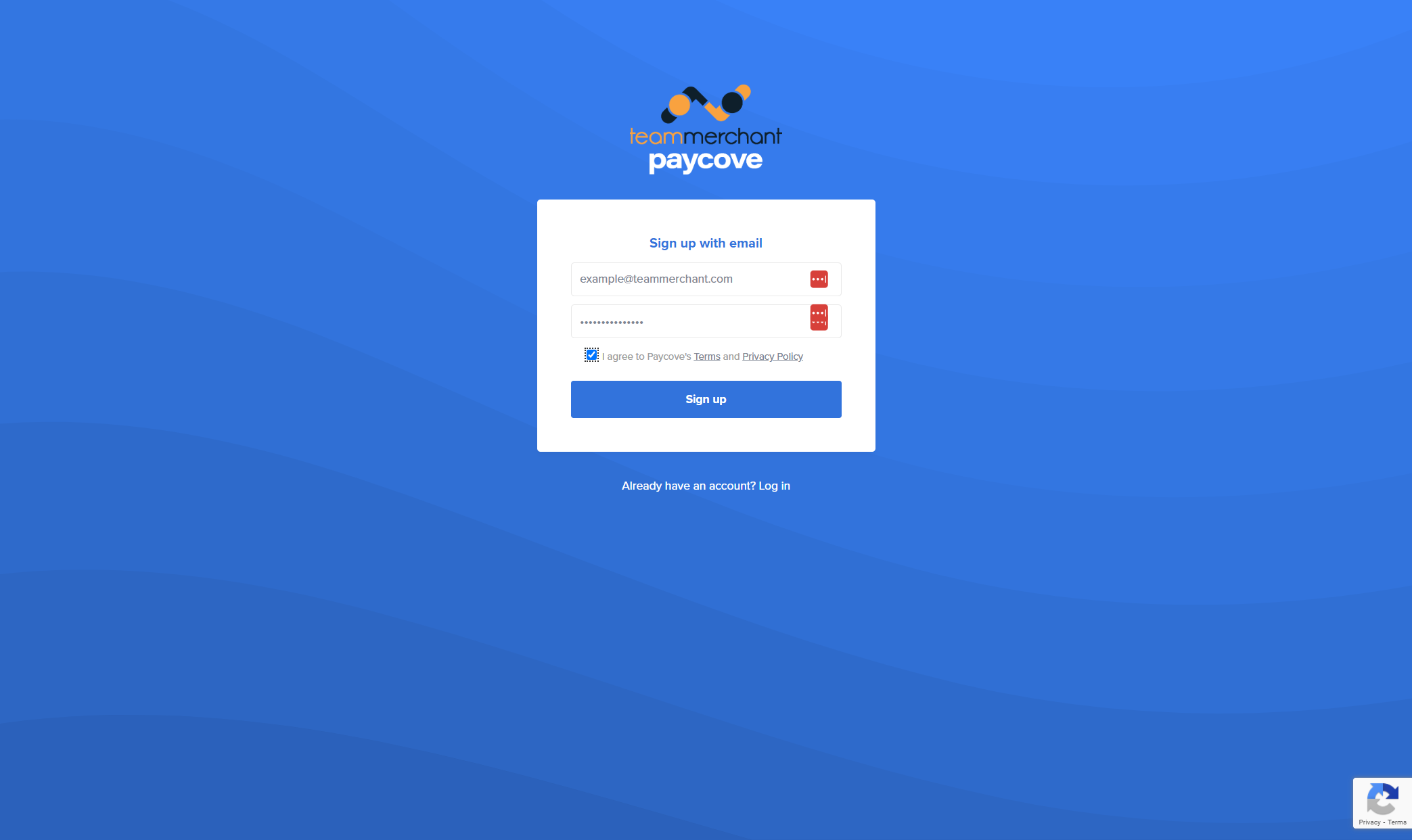 Enter the email you would like to use as your username for Paycove and make a password