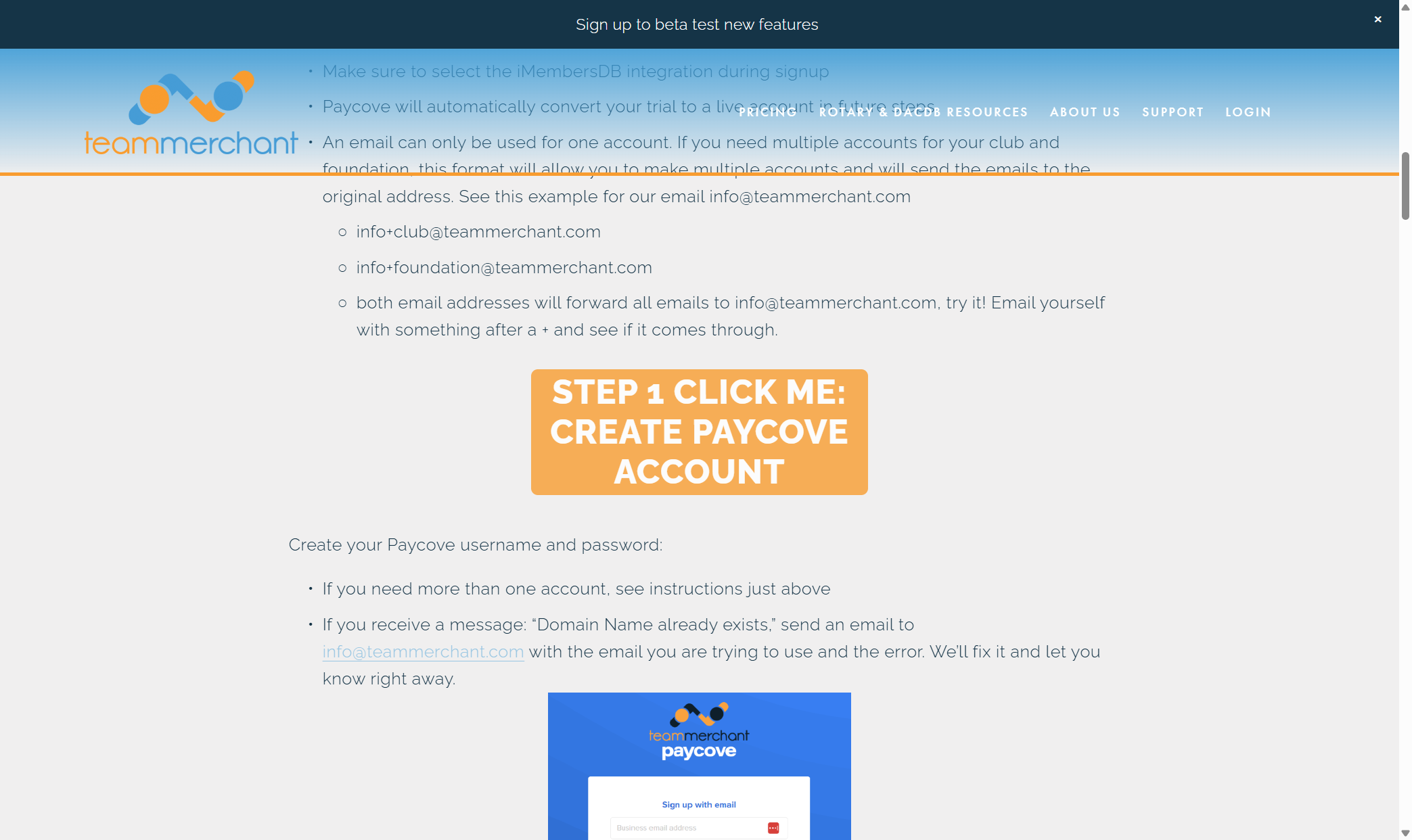Scroll Down and Click on STEP 1 CLICK ME: CREATE PAYCOVE ACCOUNT