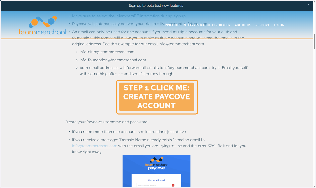 Scroll Down and Click on STEP 1 CLICK ME: CREATE PAYCOVE ACCOUNT