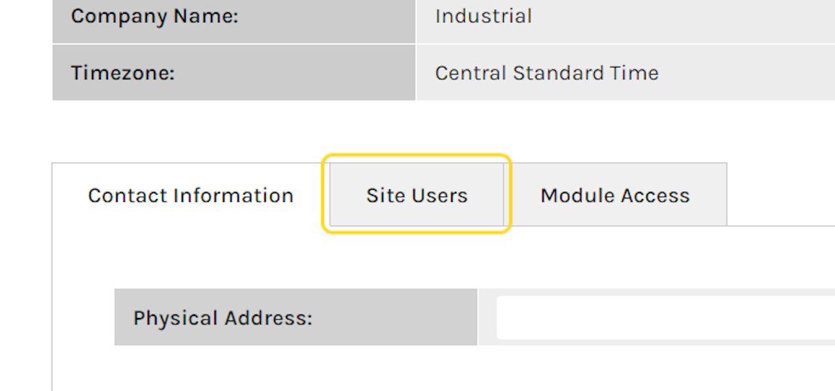 Once the Site information page loads, click on Site Users Tab
