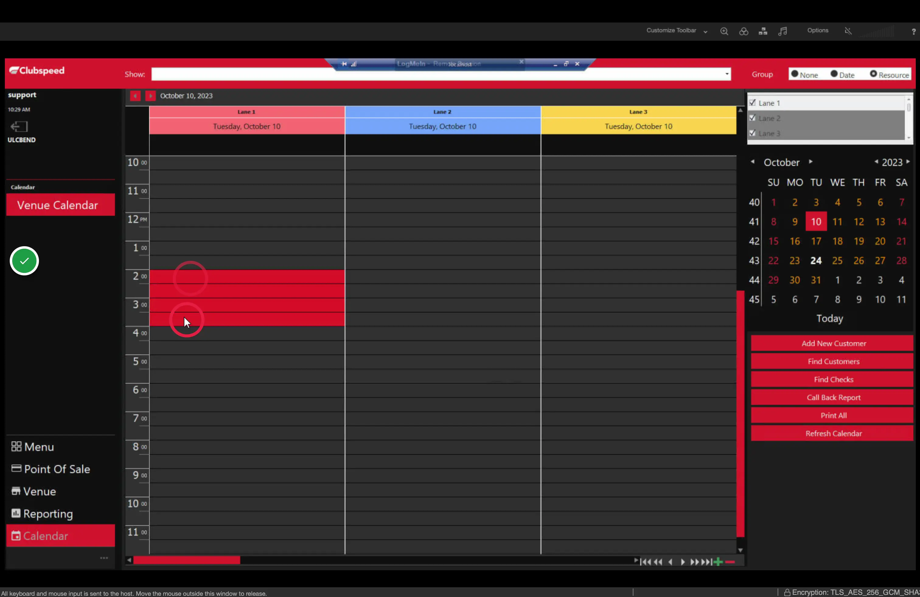 Drag to highlight the time of the booking