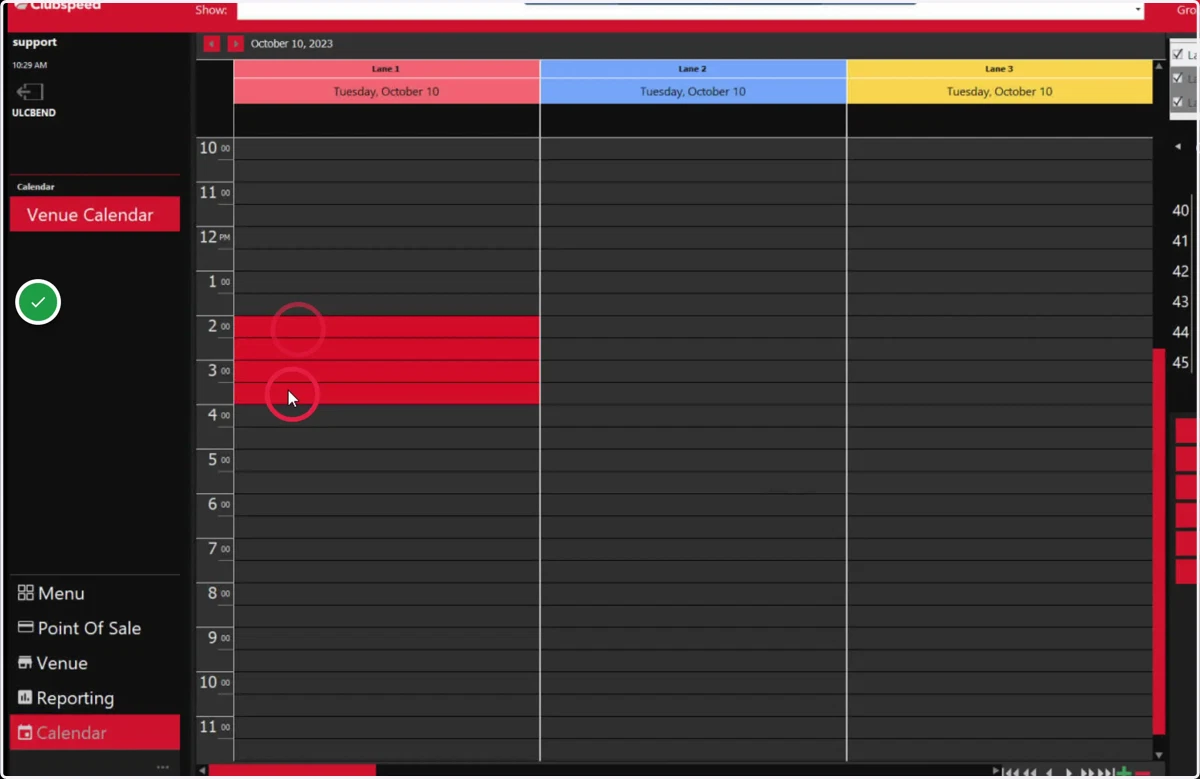 Drag to highlight the time of the booking