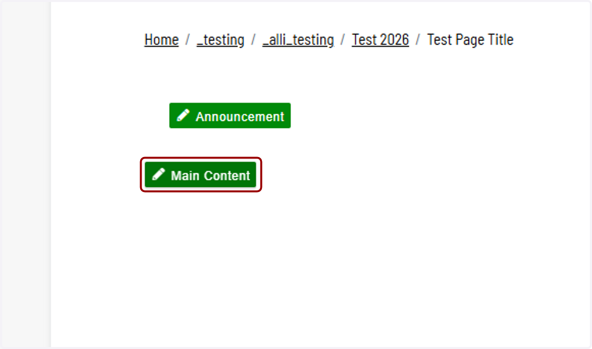 Modern Campus page editor with the Main Content region highlighted as the insertion point for a component.