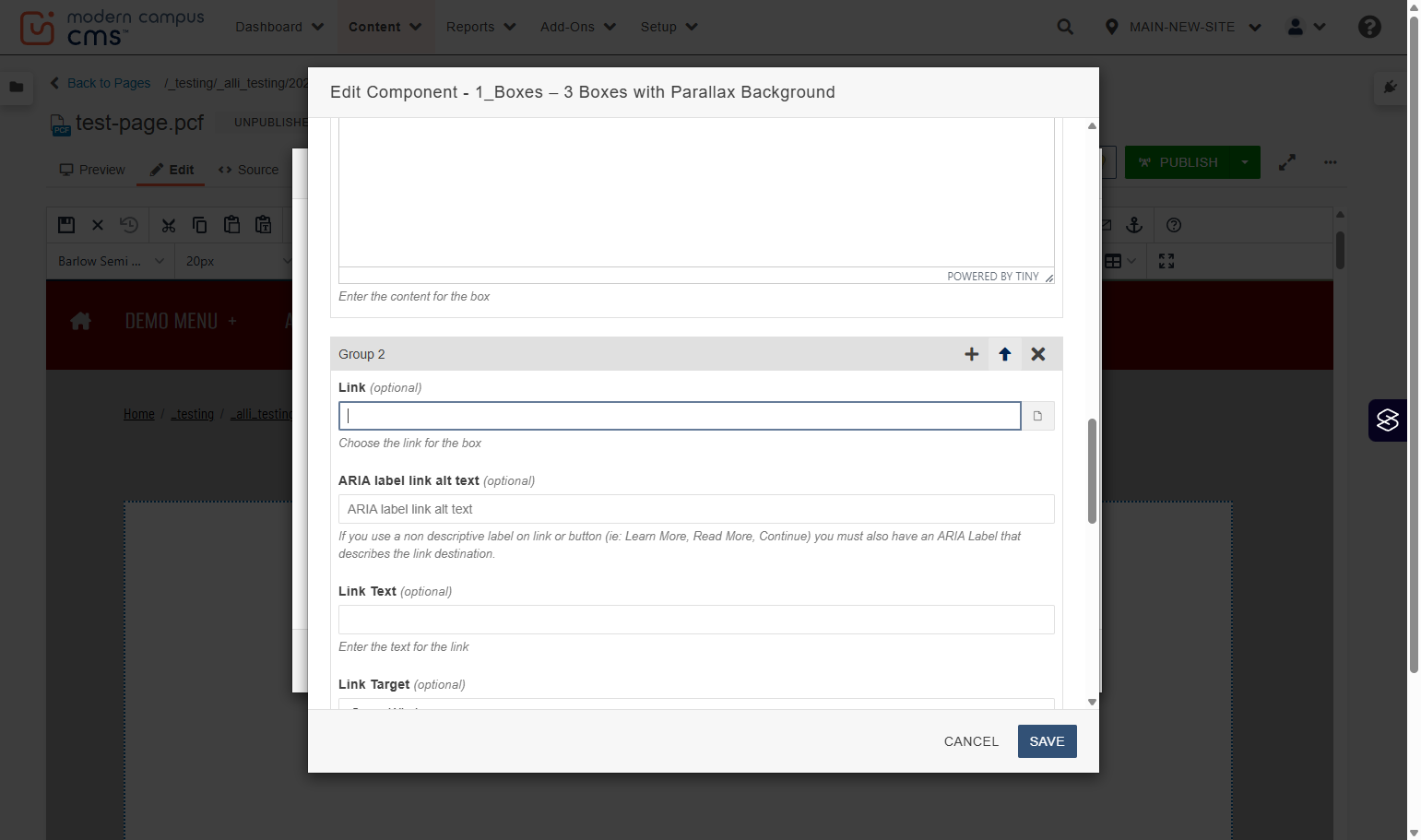 Group list controls with up and down arrows visible for reordering boxes.