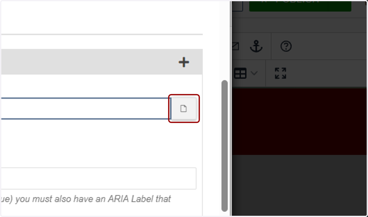 Link field with the file chooser icon highlighted for selecting an internal page.