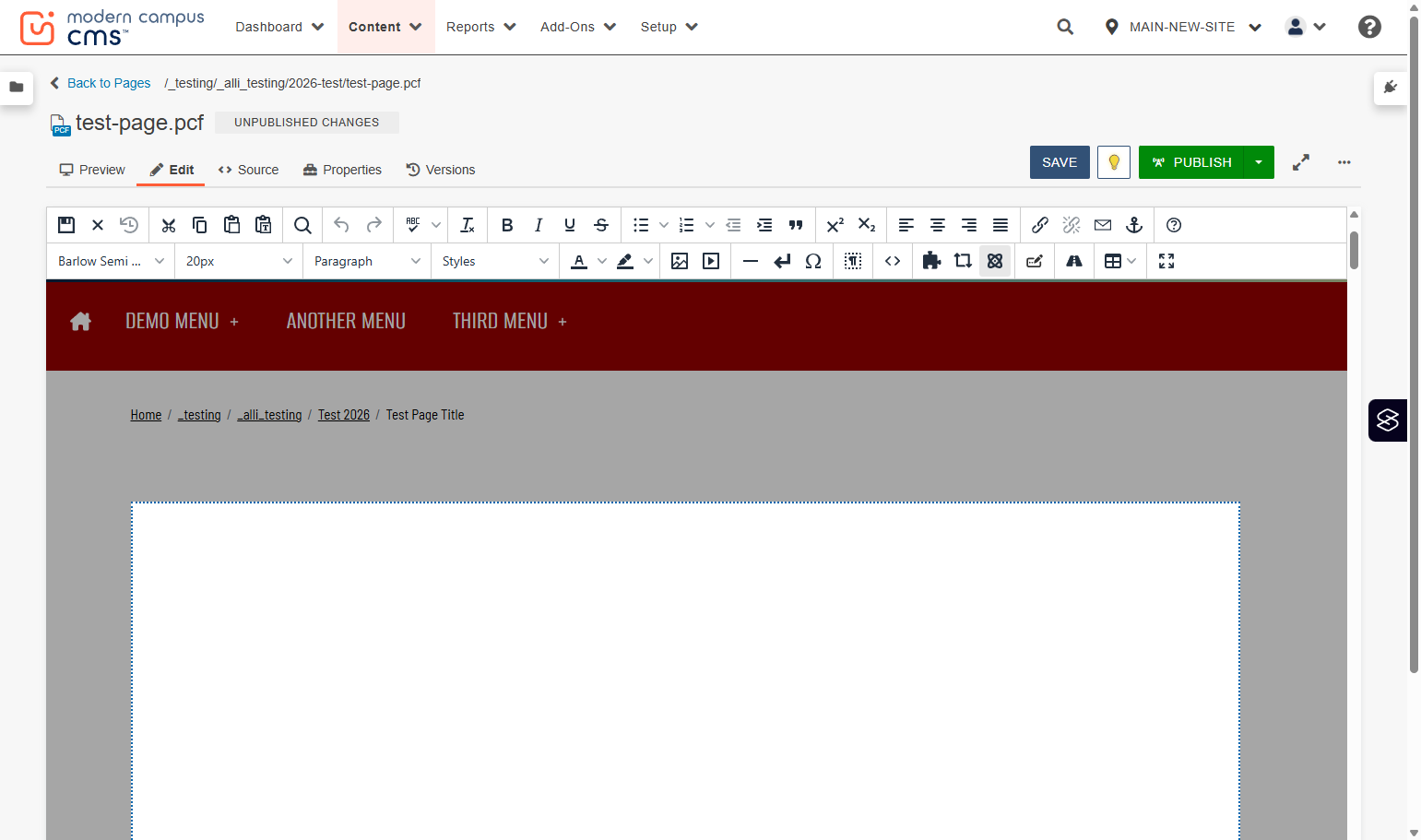 Toolbar in the page editor with the Insert Component button highlighted.