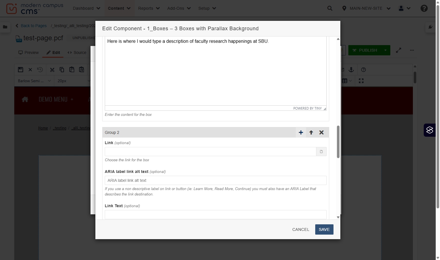 Group action control showing the option to add another group/card.