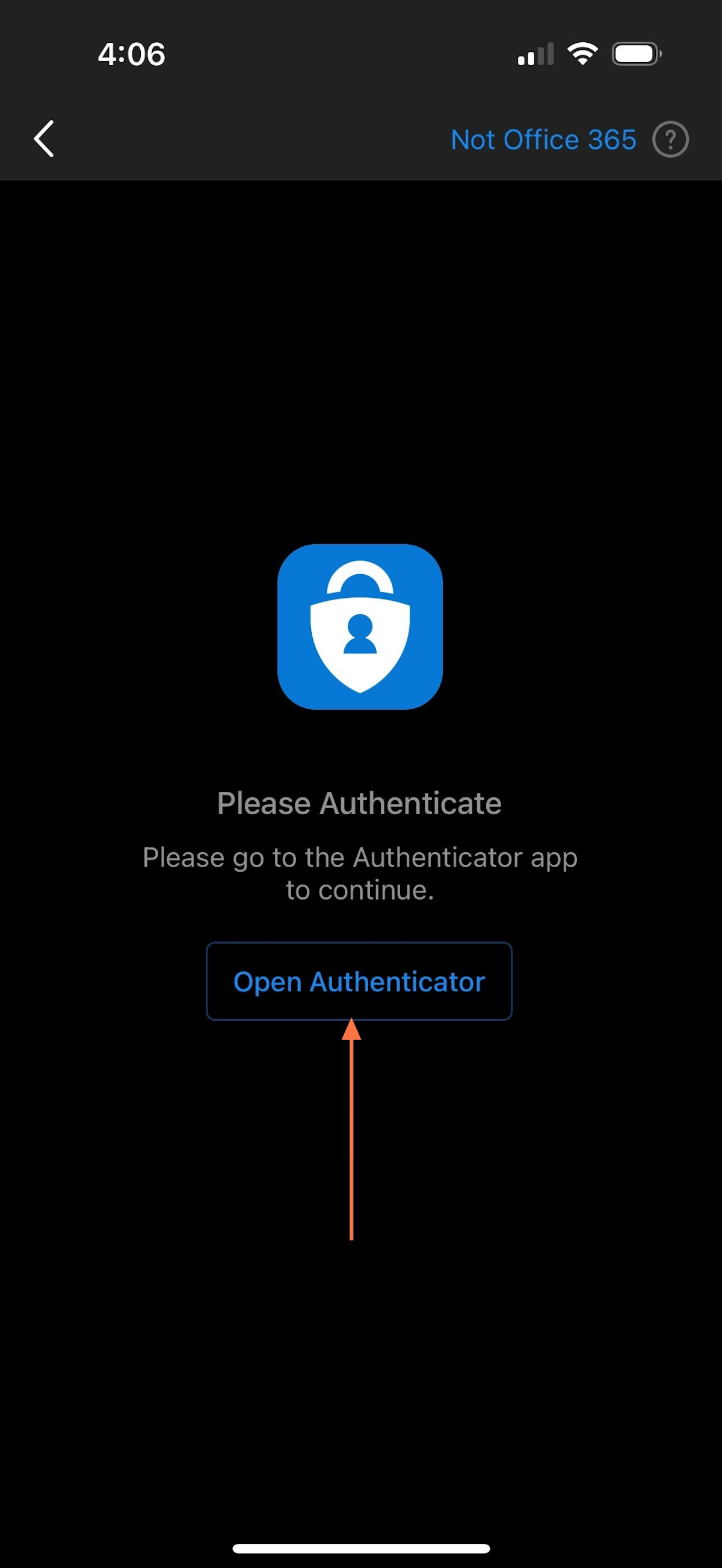 You will then be asked to authenticate your account. Click Open Authenticator.