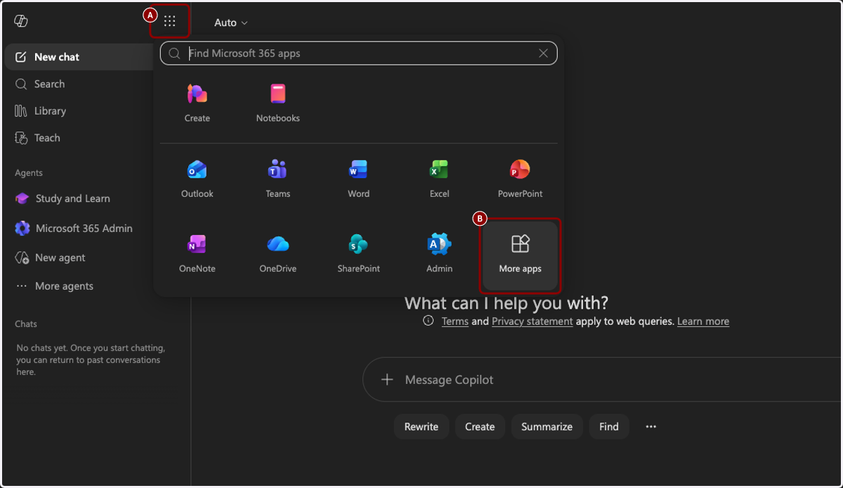 A. Click on Apps and more B. Click on More apps