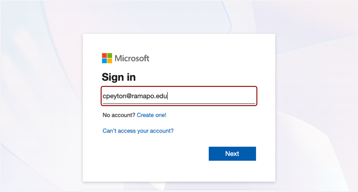 Enter your Ramapo email and password to sign in