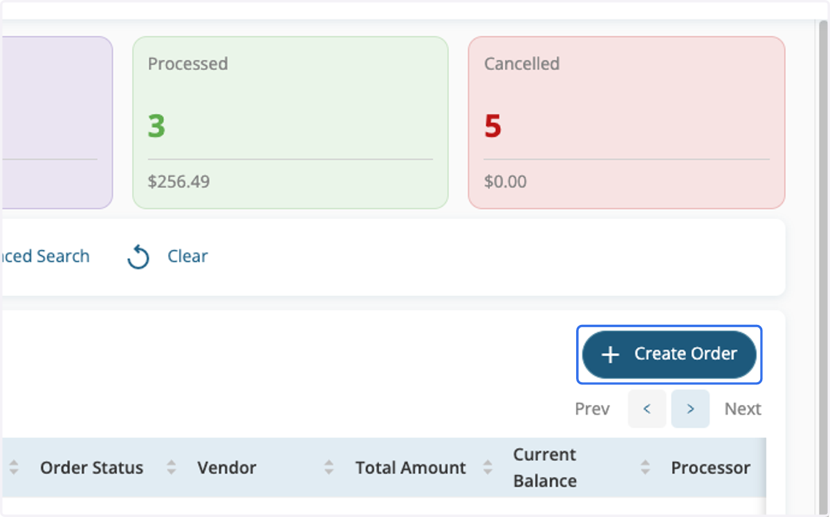 Click on Create Order
