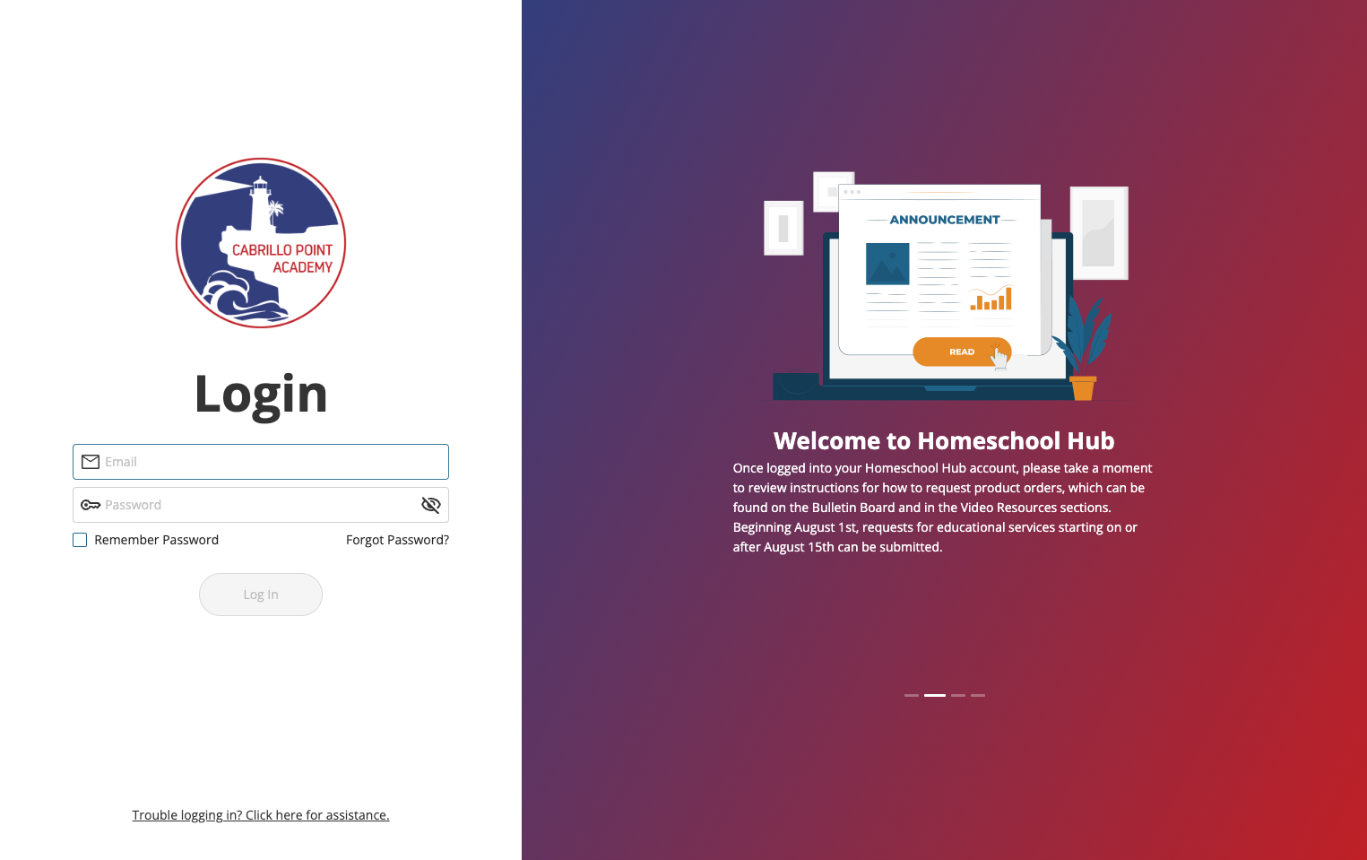 Log into Homeschool Hub