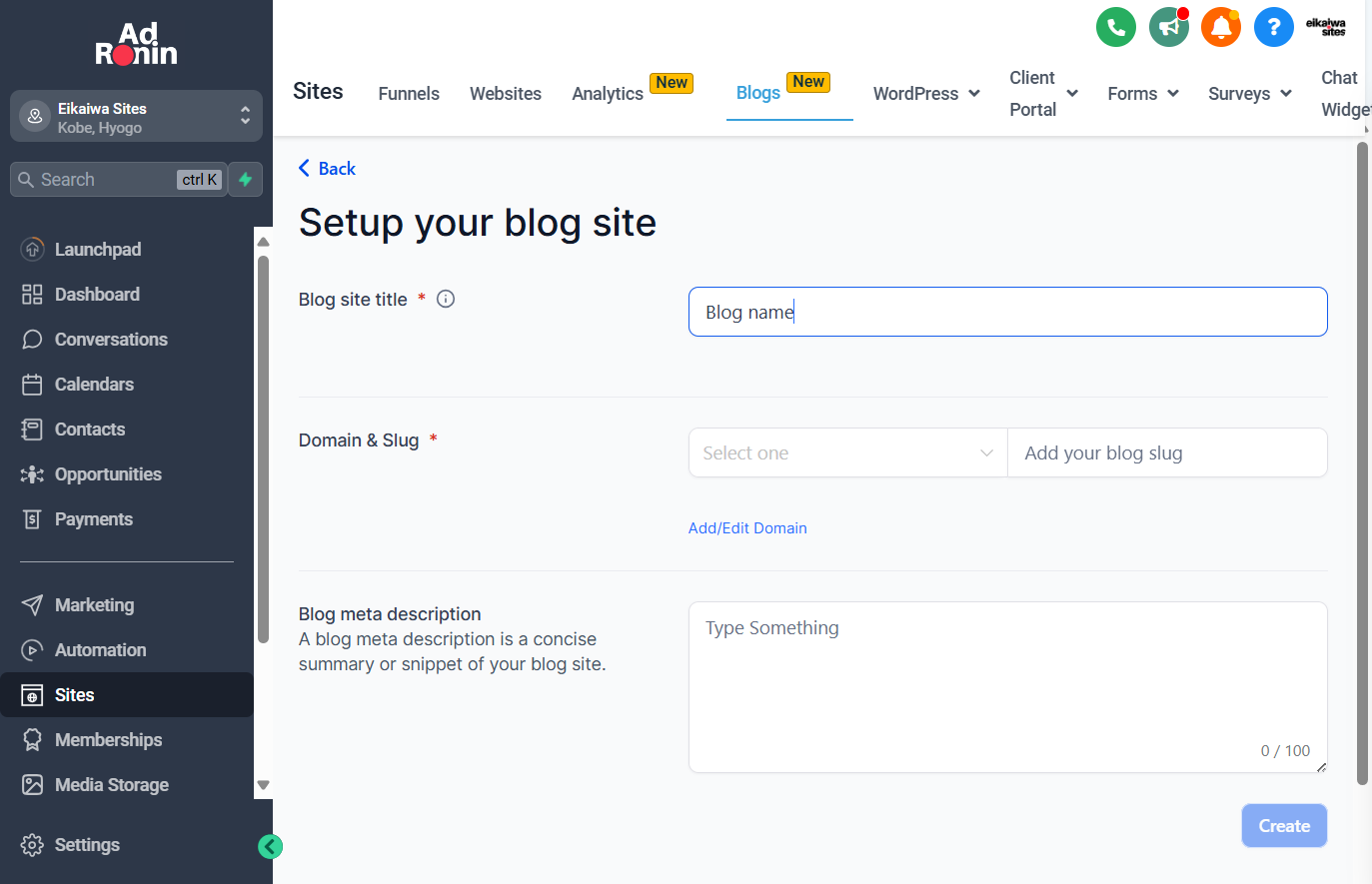 Type your blog's name. You can add multiple blogs if you wish