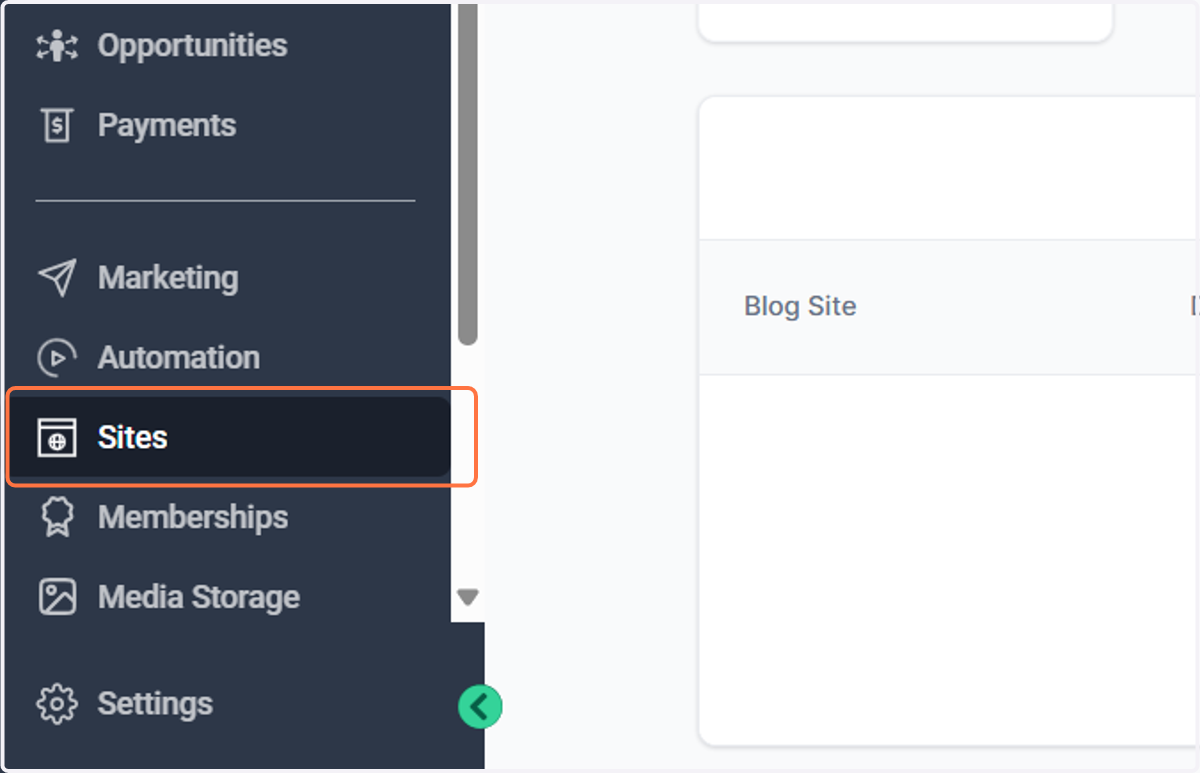 Click on Sites