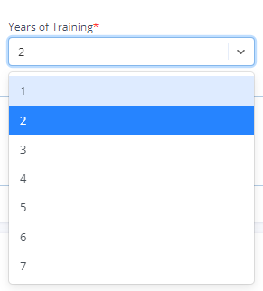 Select "Years of Training" from the drop-down.