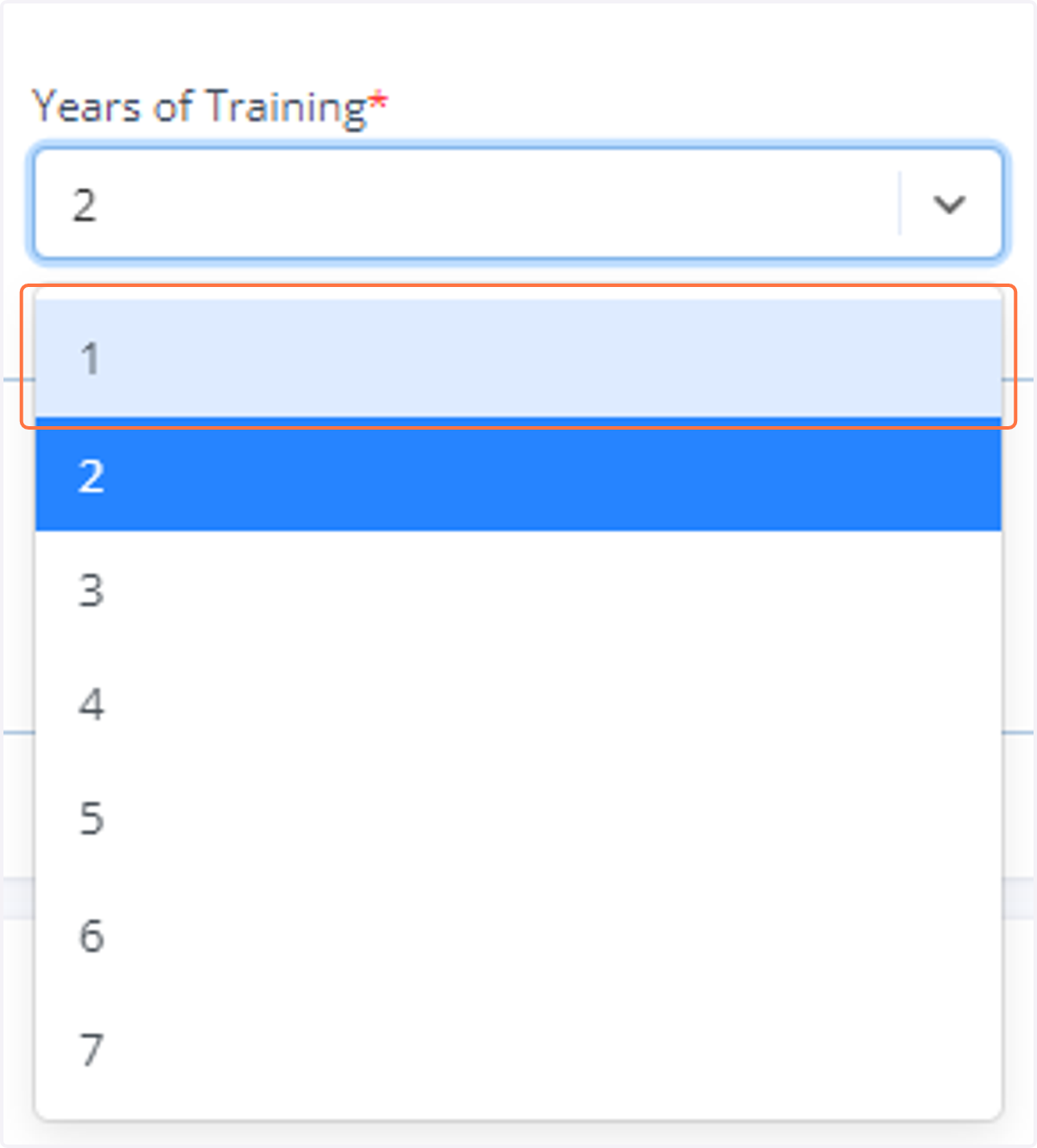 Select "Years of Training" from the drop-down.