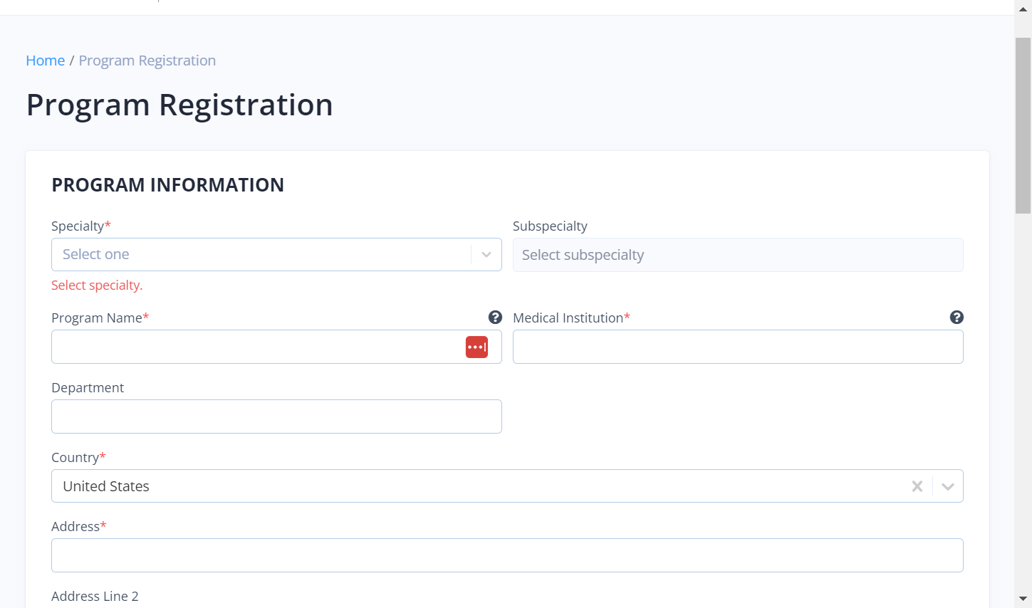 Fill out all the "Program Information" fields.