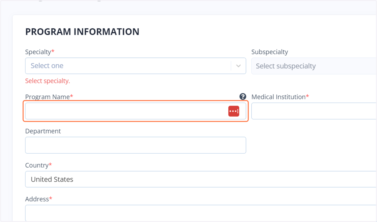 Fill out all the "Program Information" fields.