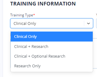 Click on "Training Type" and select from the options.