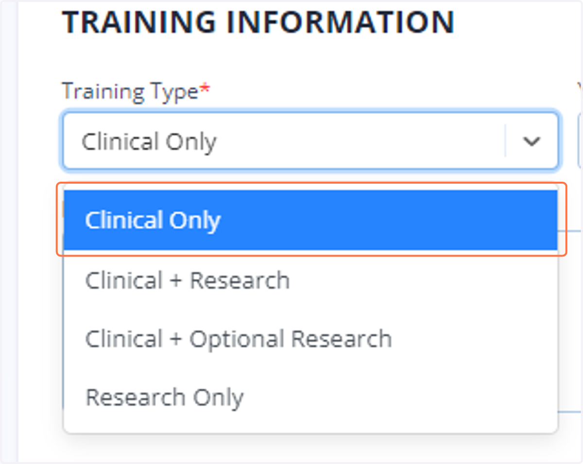 Click on "Training Type" and select from the options.
