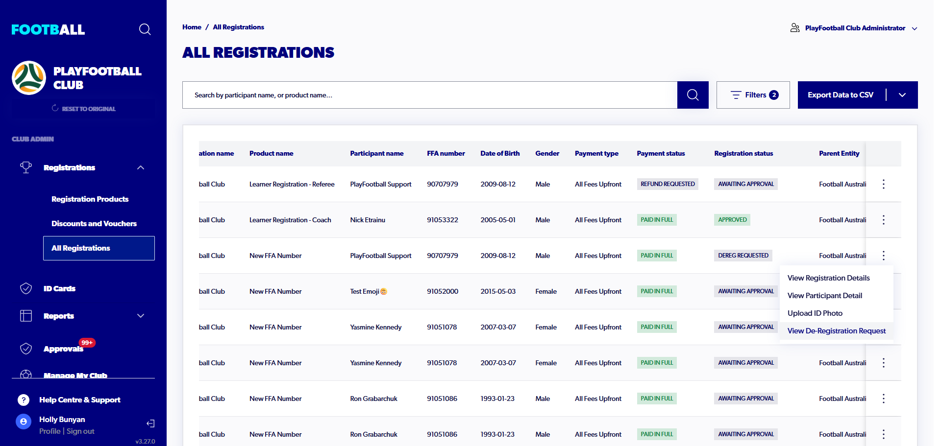 Click on View De-Registration Request