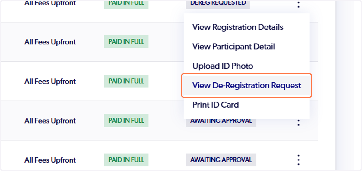 Click on View De-Registration Request
