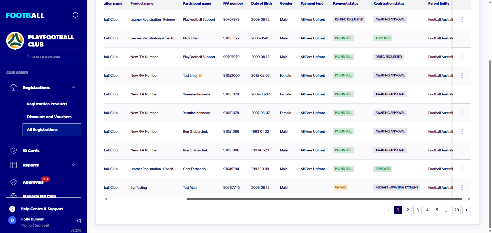 A. Click on All Registrations B. Drag highlighted element