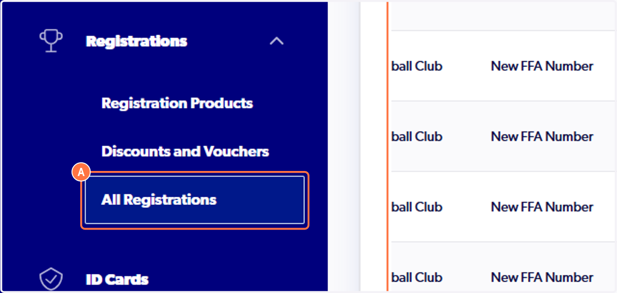 A. Click on All Registrations B. Drag highlighted element