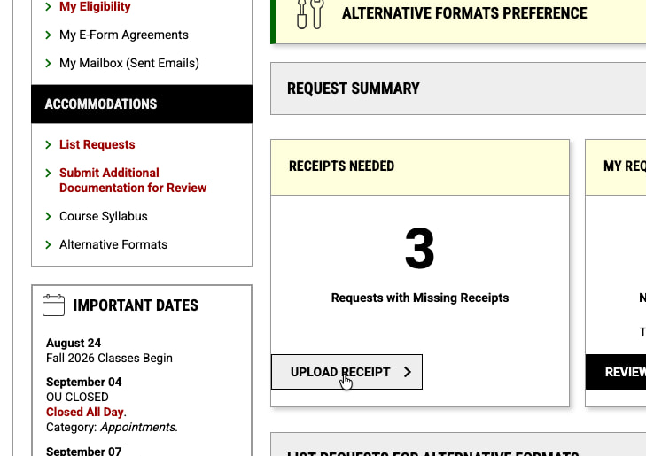 In the RECEIPTS NEEDED card, click the UPLOAD RECEIPT button.