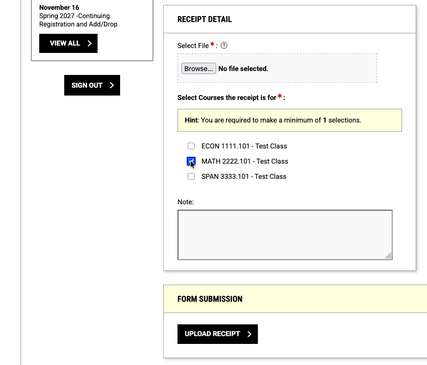 Select all of the courses whose materials are included in this receipt.
