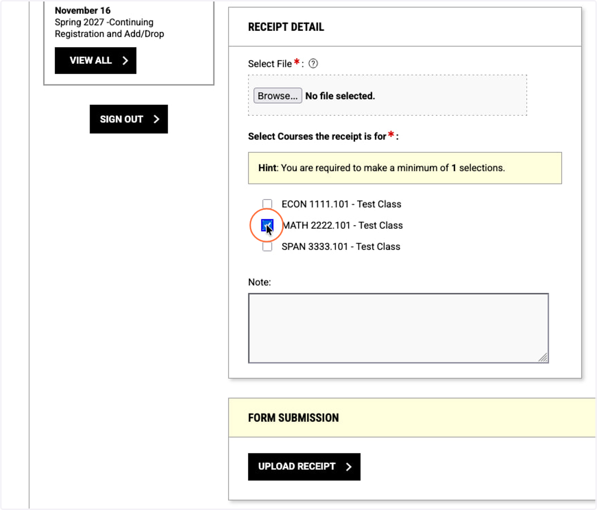 Select all of the courses whose materials are included in this receipt.