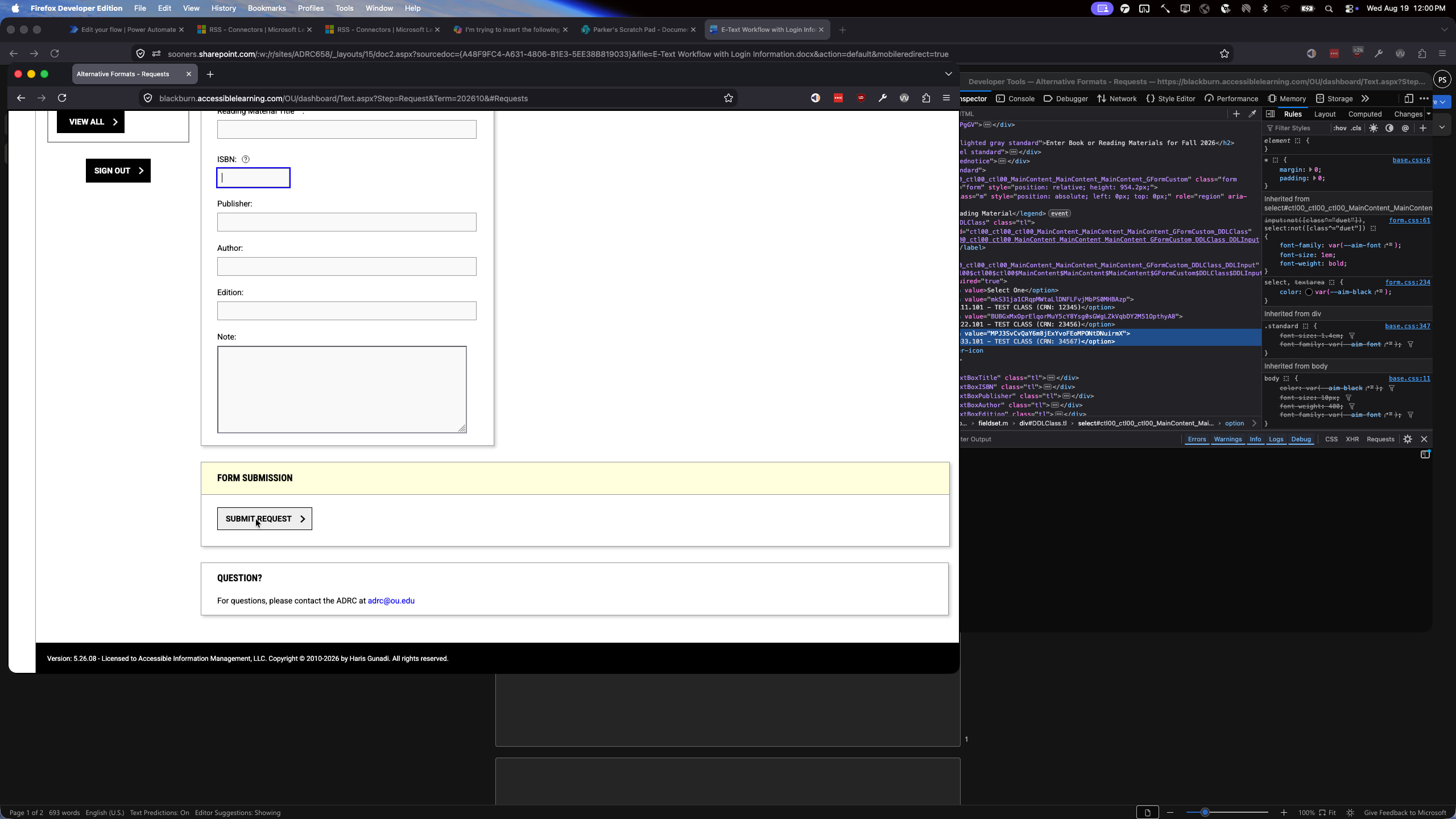 Click the SUBMIT REQUEST button at the bottom of the form to register your alternative format request.