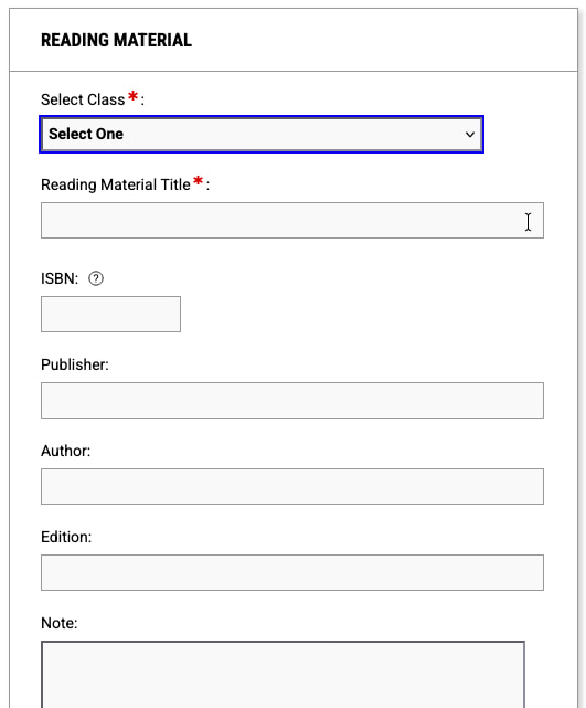 The Reading Material Title is a required field.