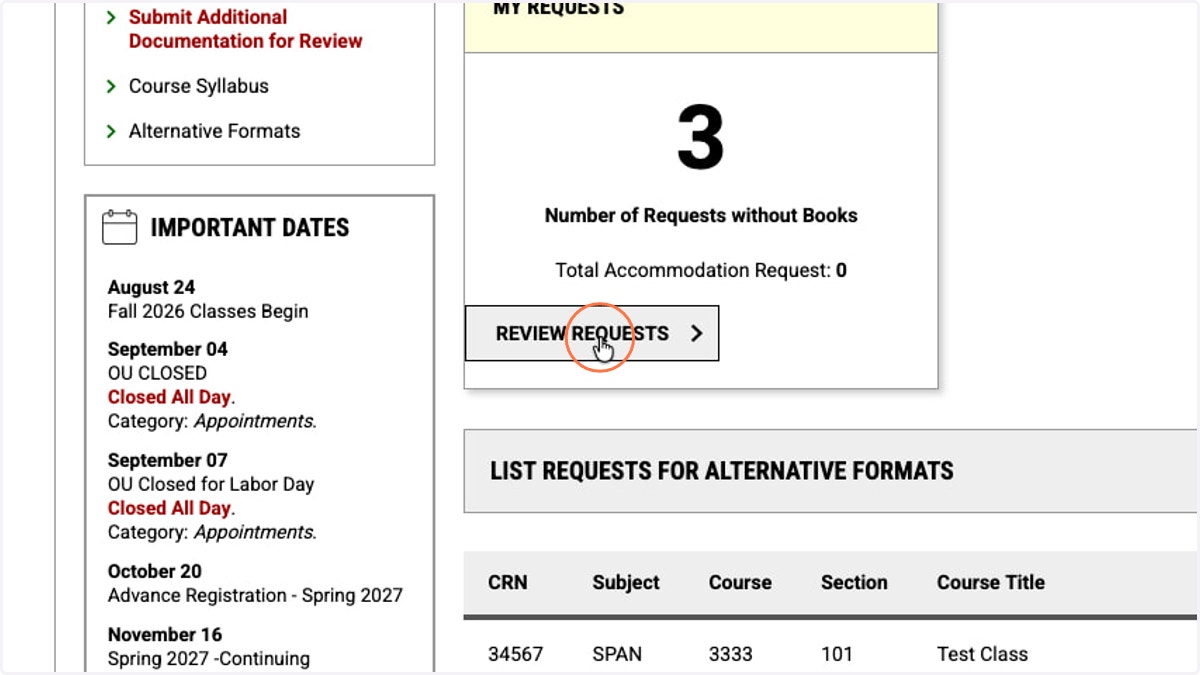 In the MY REQUESTS card, click the REVIEW REQUESTS button.