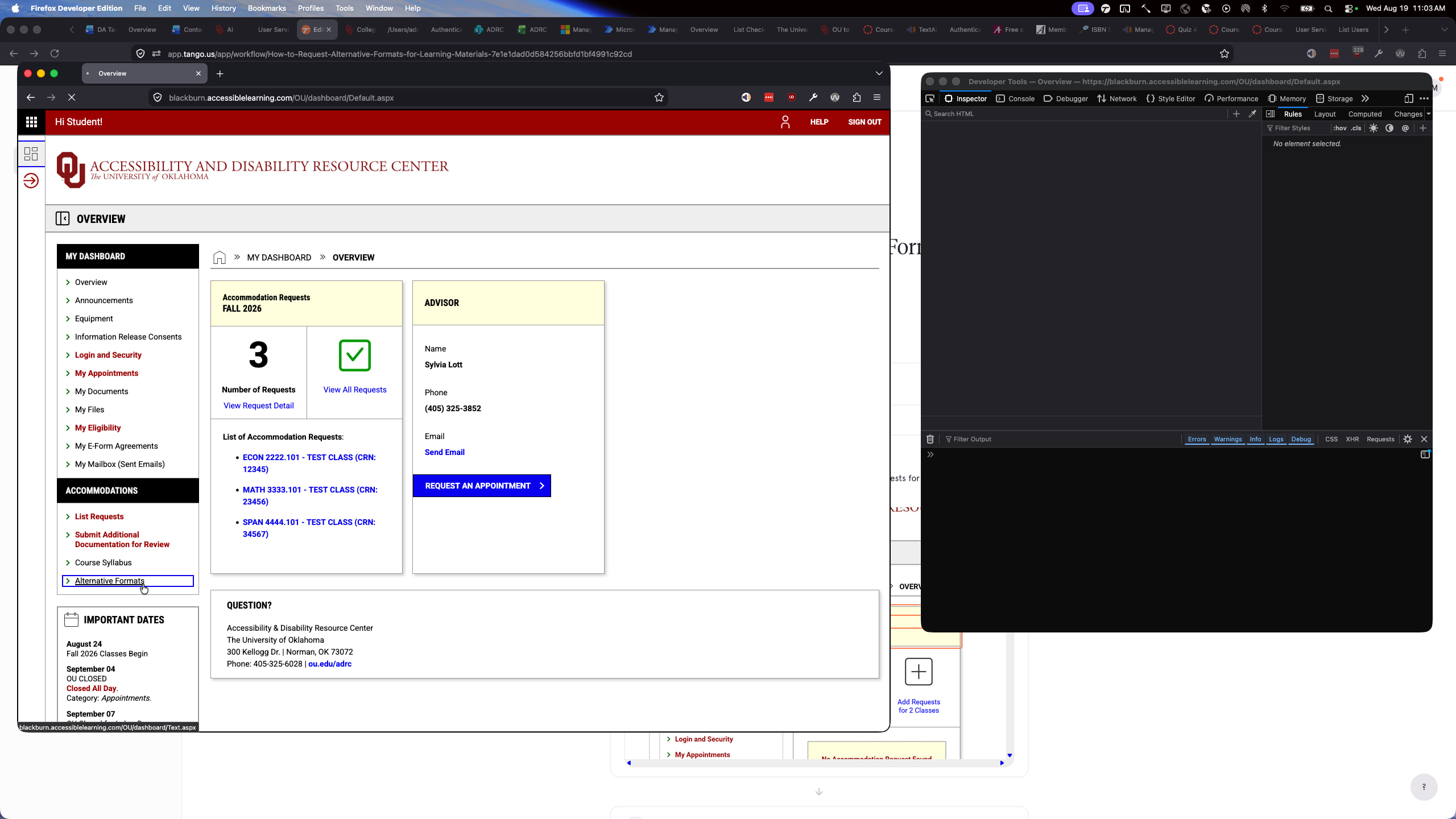 Under ACCOMMODATIONS in the sidebar, click Alternative Formats.