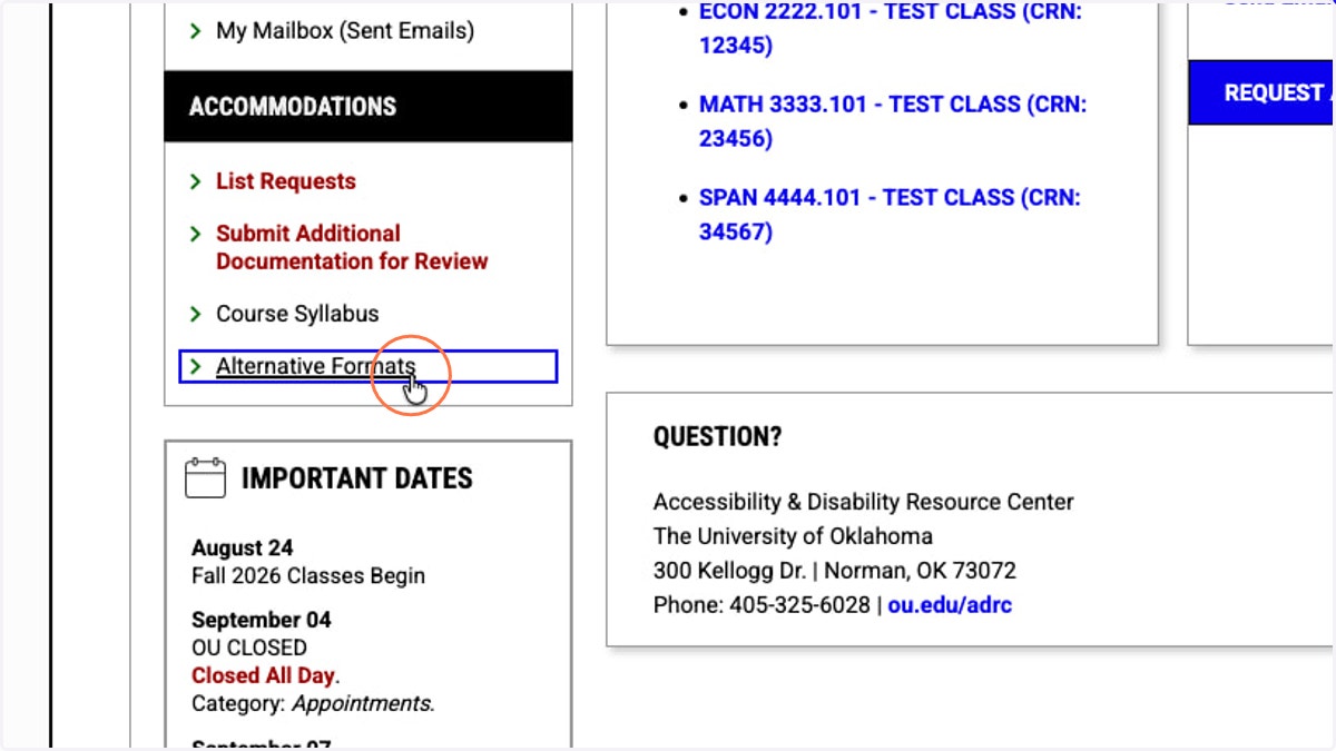 Under ACCOMMODATIONS in the sidebar, click Alternative Formats.