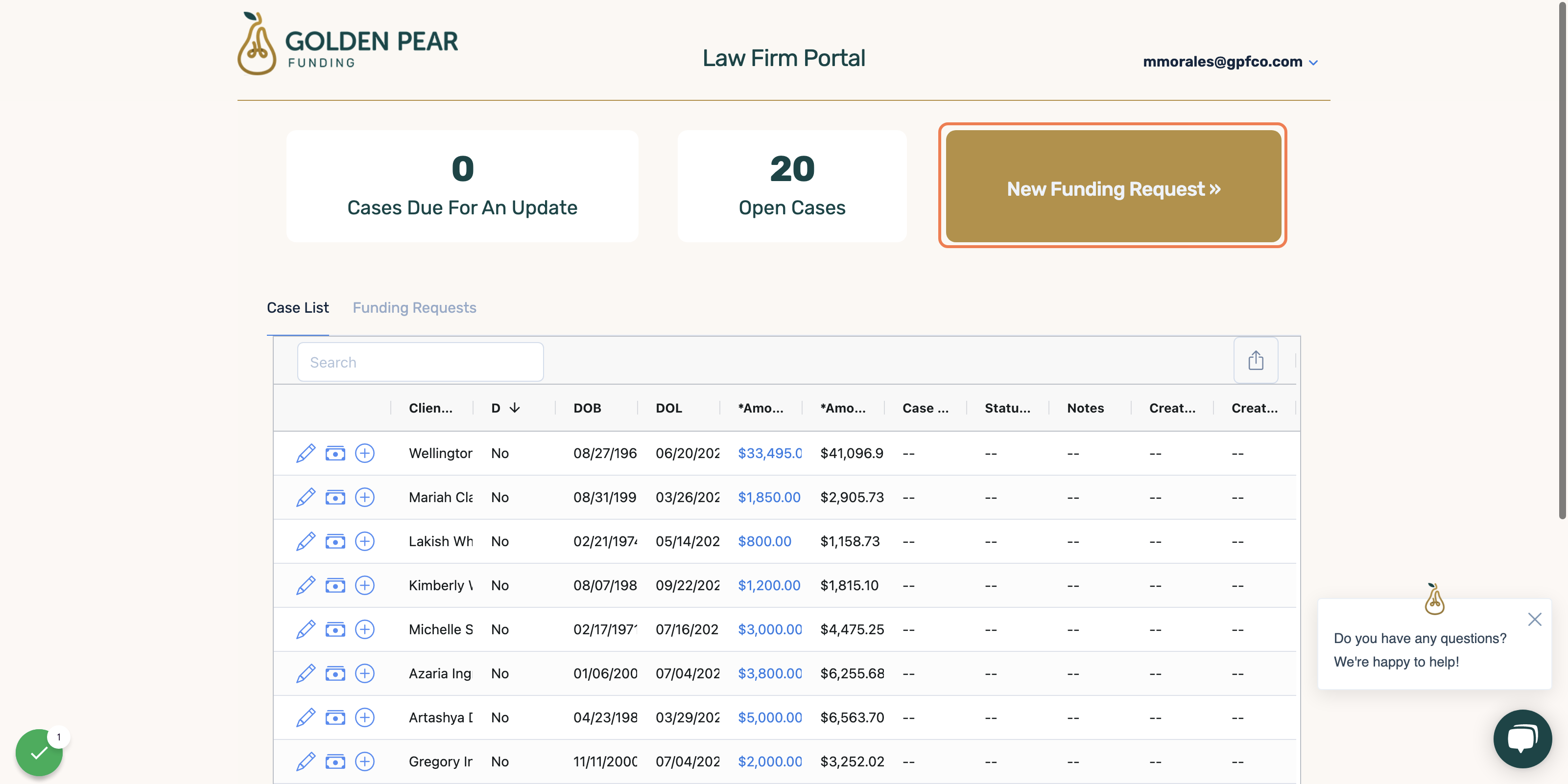 Click on New Funding Request »