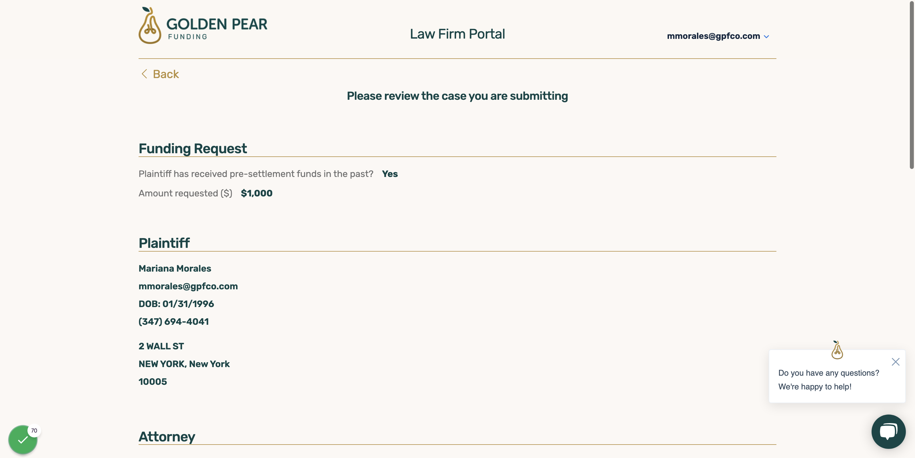 Please review the case you are submitting and confirm all information is correct
