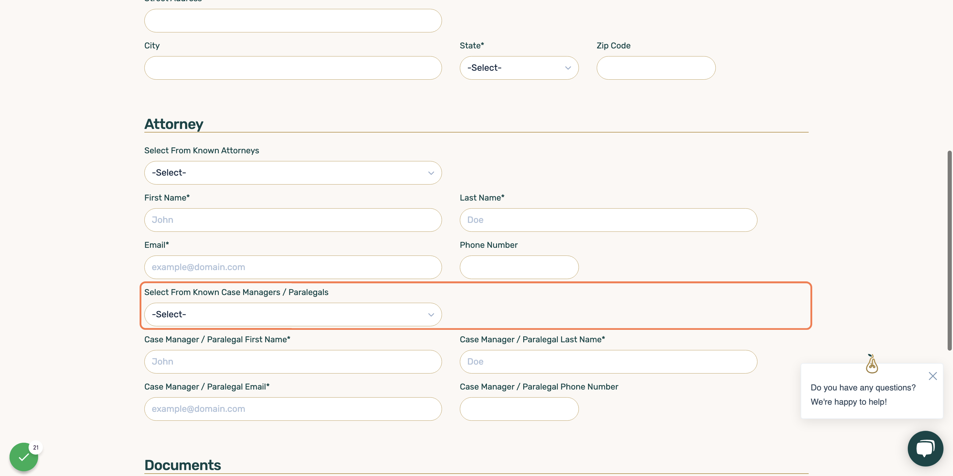 You can also select From Known Case Managers / Paralegals…