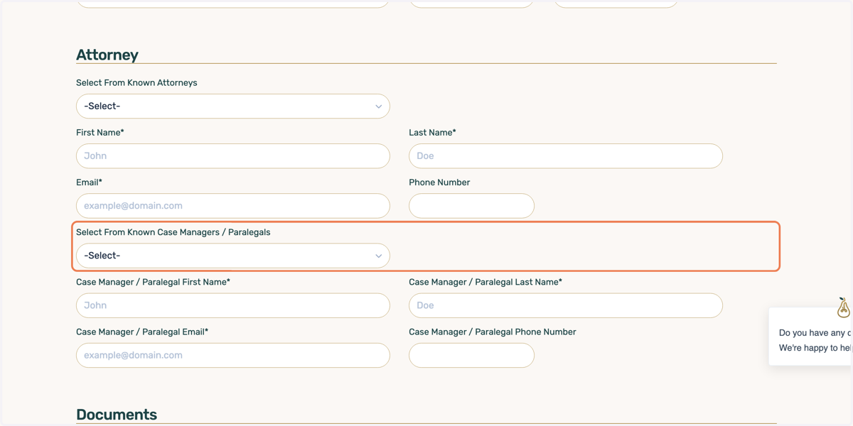 You can also select From Known Case Managers / Paralegals…