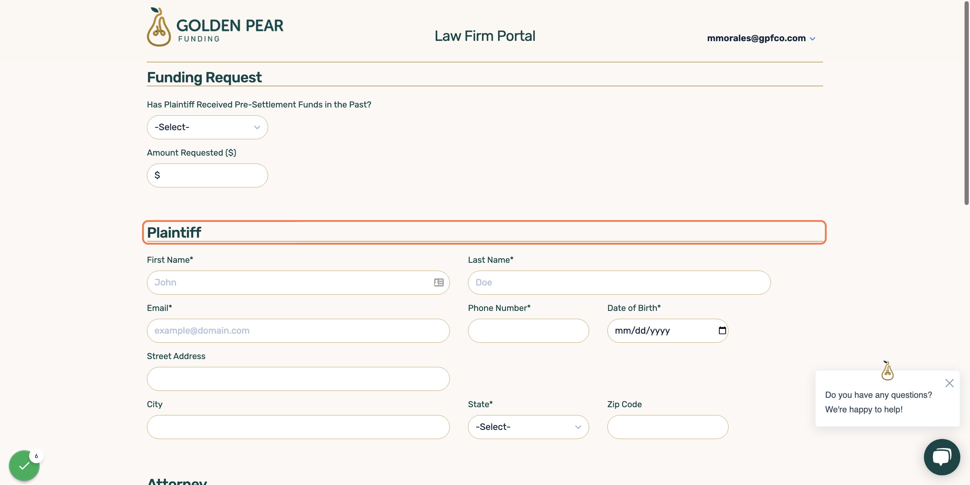 First, fill out the Plaintiff Information