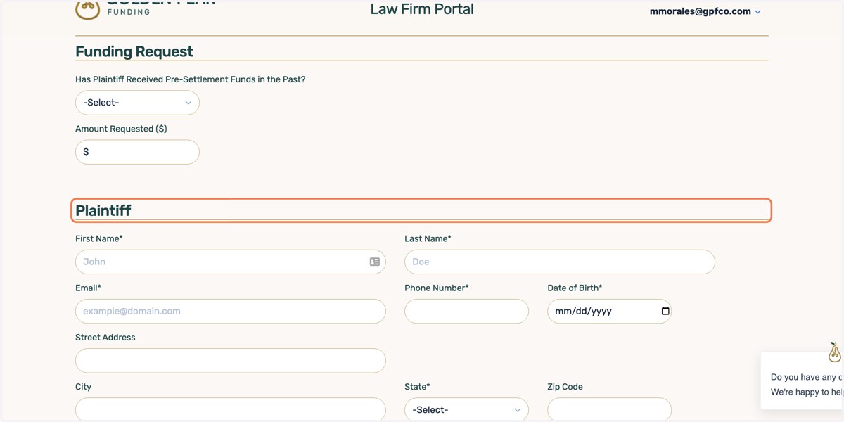 First, fill out the Plaintiff Information